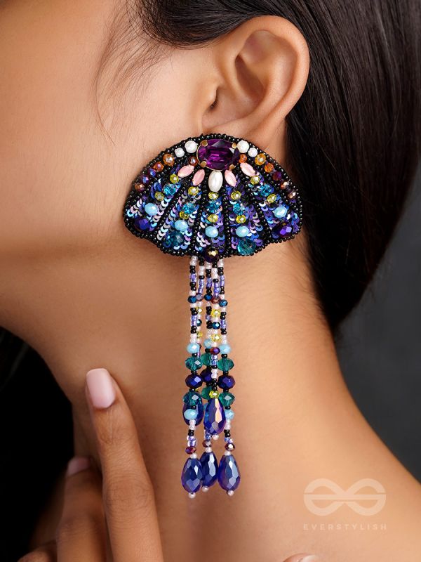 Animisa- The Vibrant Fish- Swarovski, Stones and Sequins Embroidered Earrings