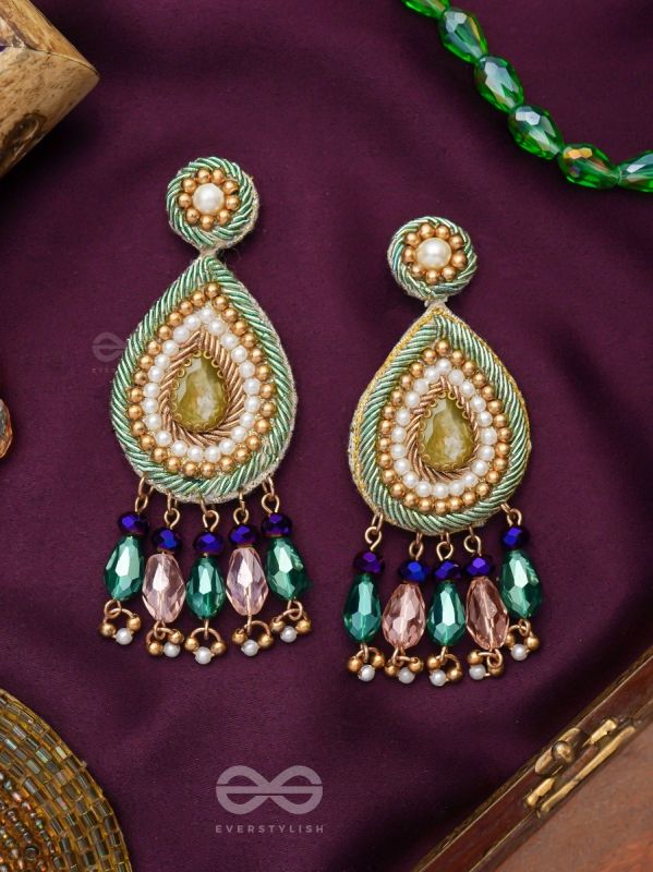 Vishyanda- The Aqua Drop- Pearls and Stones Embroidered Earrings