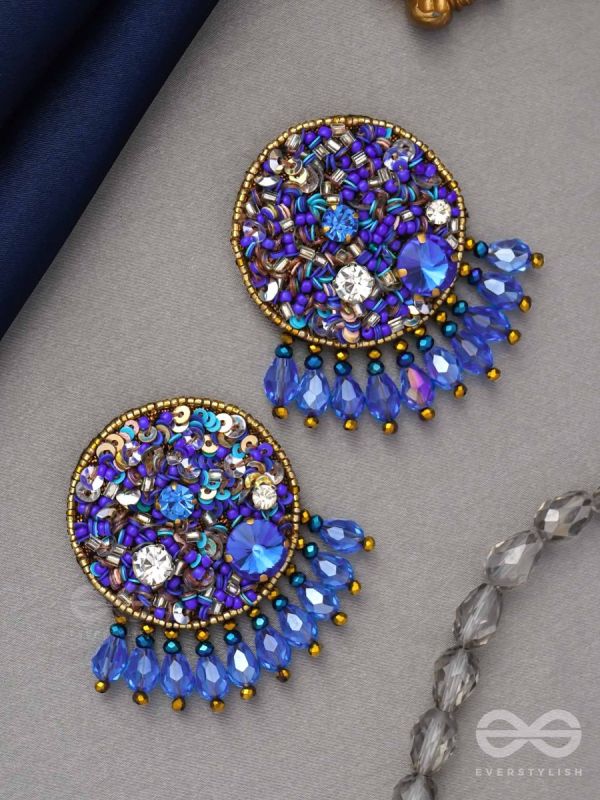 Vineela- The Azure Allure- Stones and Sequins Embroidered Earrings