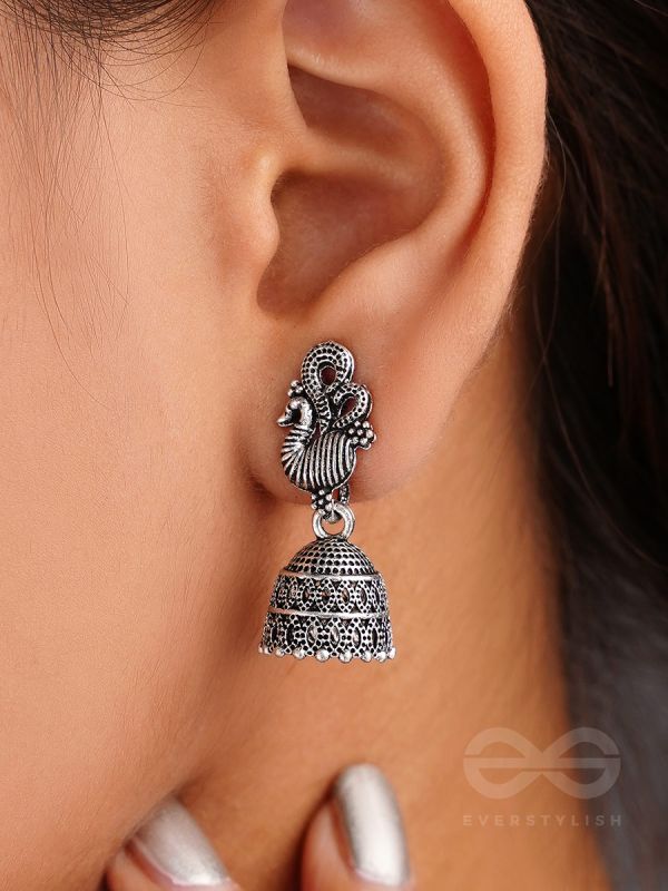 The Prink Peacock- Oxidised Jhumka Earrings