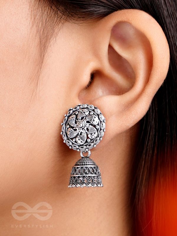 The Flower Nymph- Oxidised Jhumka Earrings