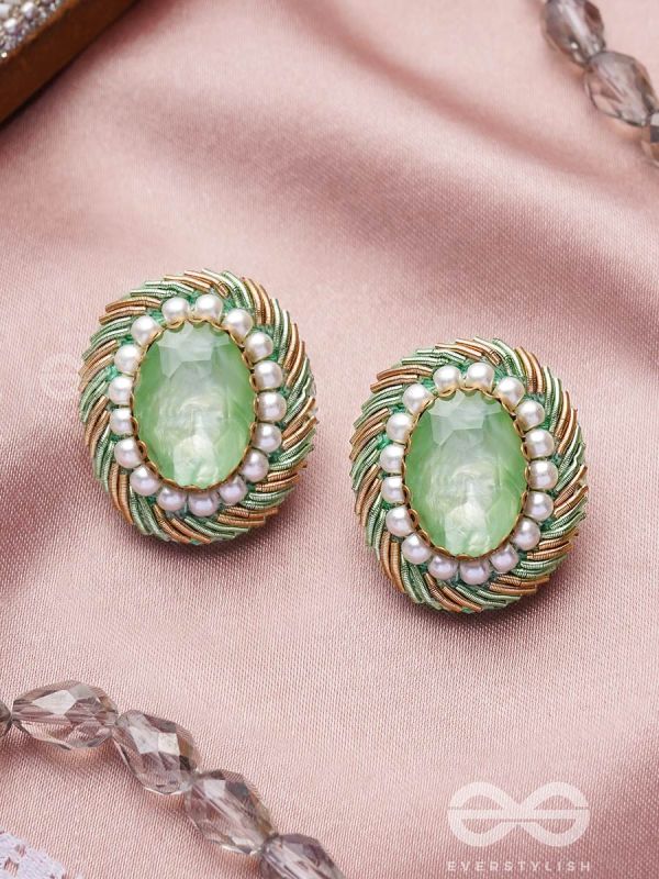 Hariparna- The Green Gem- Pearls and Stones Embroidered Earrings