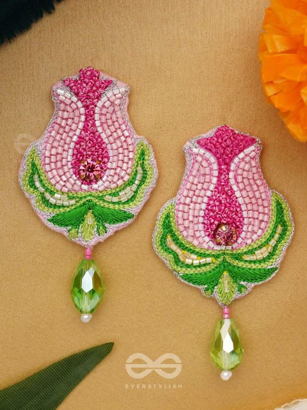 Ambuda- The Lotus Bud- Resham and Glass Drops Embroidered Earrings