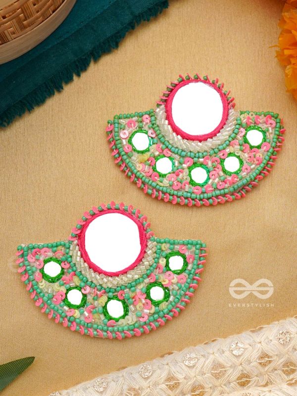 Svastamita- The Beautiful Sunset- Mirror and Resham Embroidered Earrings