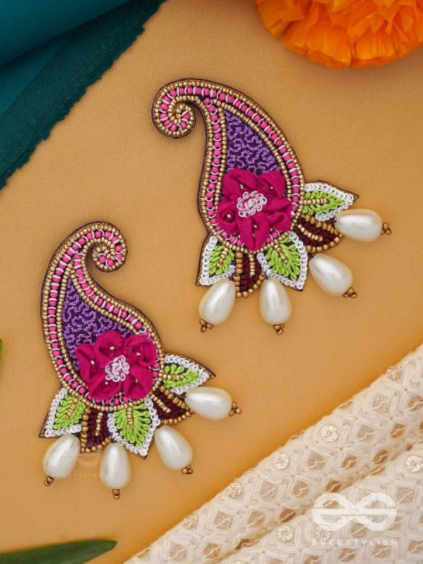 Aabharita- The Ornamented- Resham and Pearls Embroidered Earrings