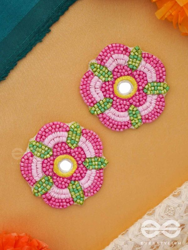 Saumana- The Pink Blossom- Resham and Mirror Embroidered Earrings