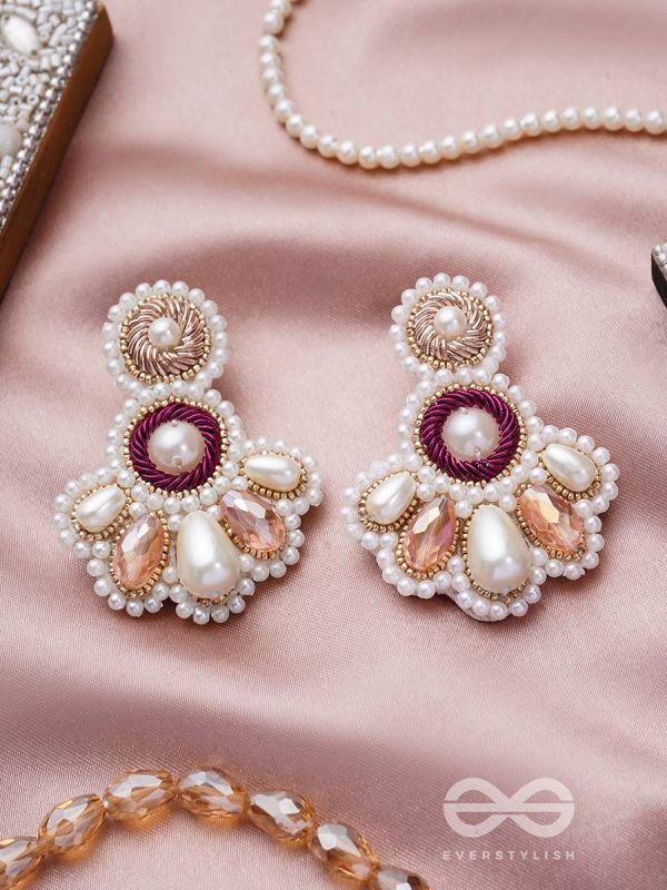 Aartava- The Blooming Flower- Pearl Drops and Glass Drops Embroidered Earrings