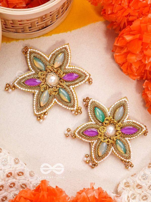 Kuvalya- The Colorful Bloom- Pearls and Stones Embroidered Earrings