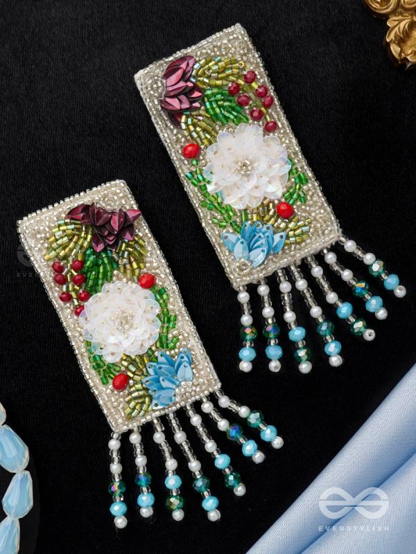 Devana- The Royal Garden- Sequins and Glass Beads Embroidered Earrings