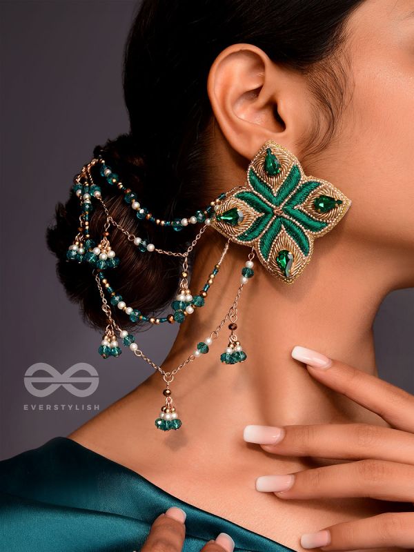 Vapraa- The Spring Garden- Pearls, Stones and Resham Embroidered Chain Earrings