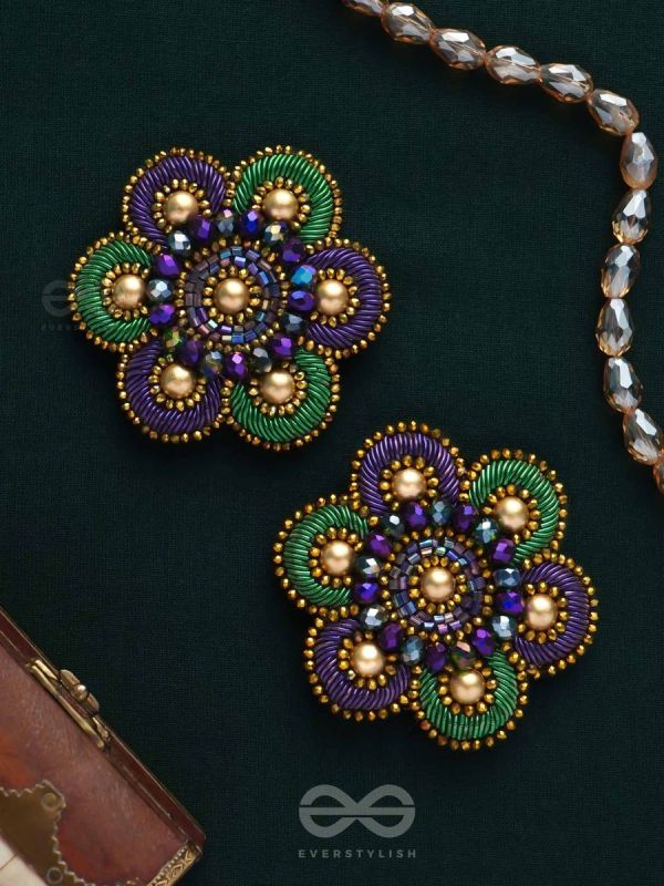 Kuvalaya- The Alluring Waterlily- Glass Beads and Beads Embroidered Stud Earrings