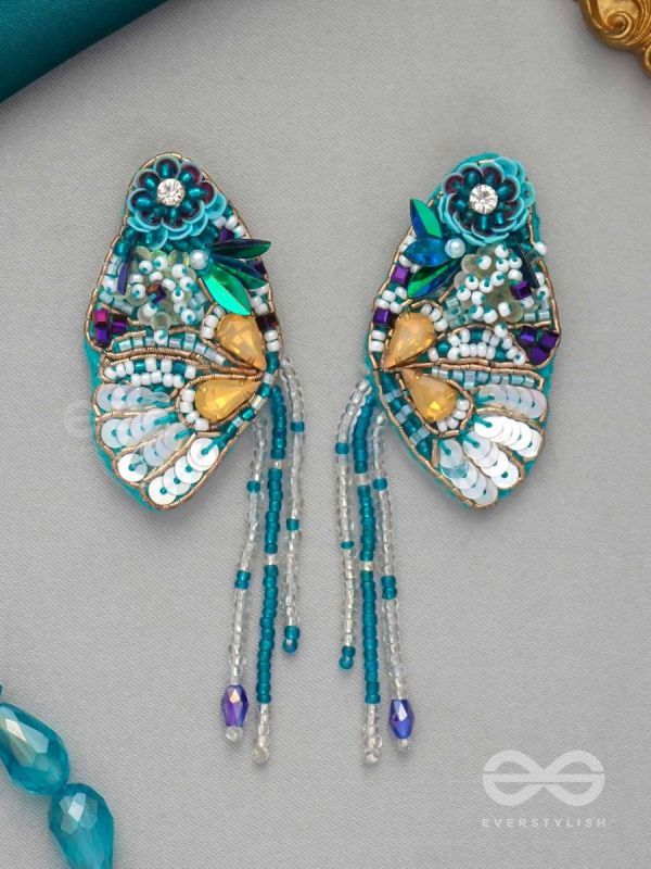 Chelashka- The Magnificent Moth- Stones, Sequins and Beads Embroidered Statement Earrings