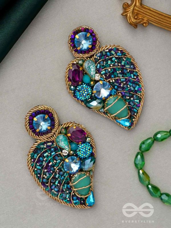 Samvartika- The Lotus Leaf- Stones, Sequins and Beads Embroidered Statement Earrings