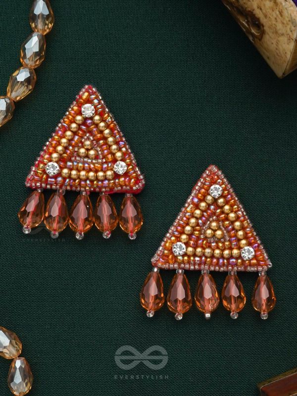 Chaitya- The Cryptic Pyramid- Stones, Glass Drops and Beads Embroidered Stud Earrings