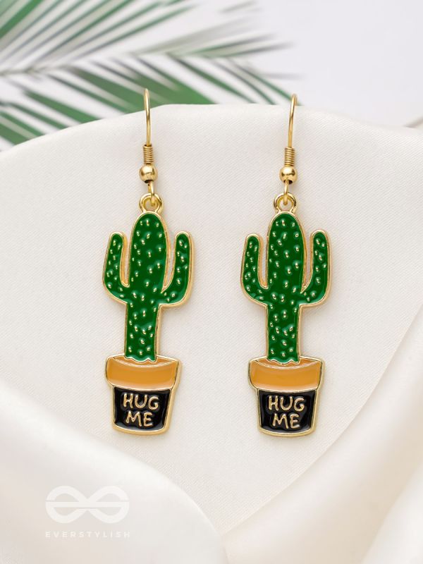 The Desert's Rose- Golden Cactus Enamelled  Earrings