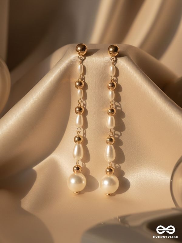 The Pearlescent Drops - Golden Pearls Earrings