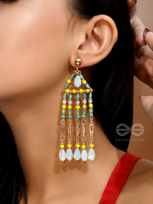 The Gushing Waterfall- Golden Embellished Earrings