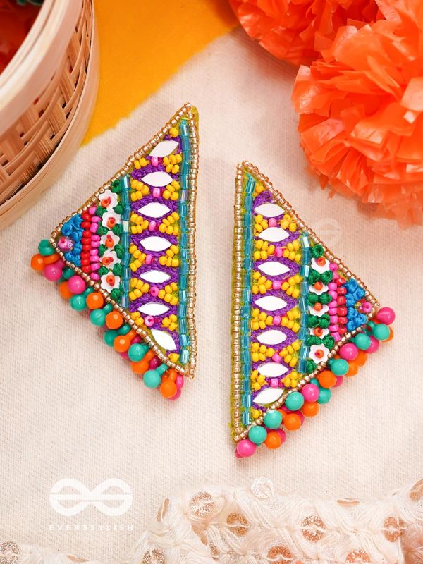 Shikharin- The Gorgeous Pyramid- Stones, Sequins and Resham Embroidered Stud Earrings