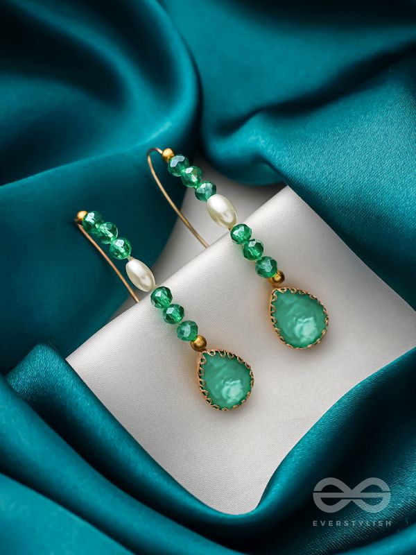 The Sea Tempest- Golden Embellished Hook Earrings