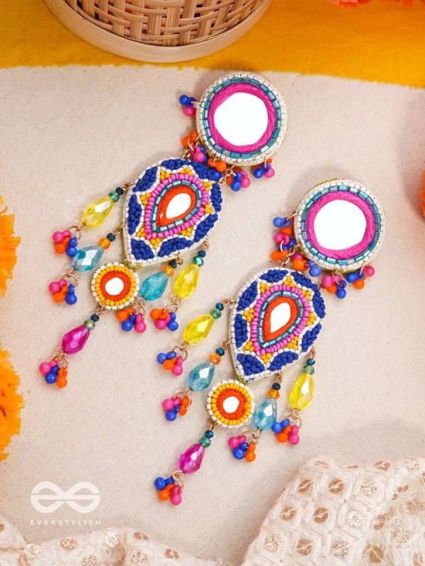 Odyaman- The Vibrant Rainfall- Stones, Sequins and Mirrors Embroidered Earrings