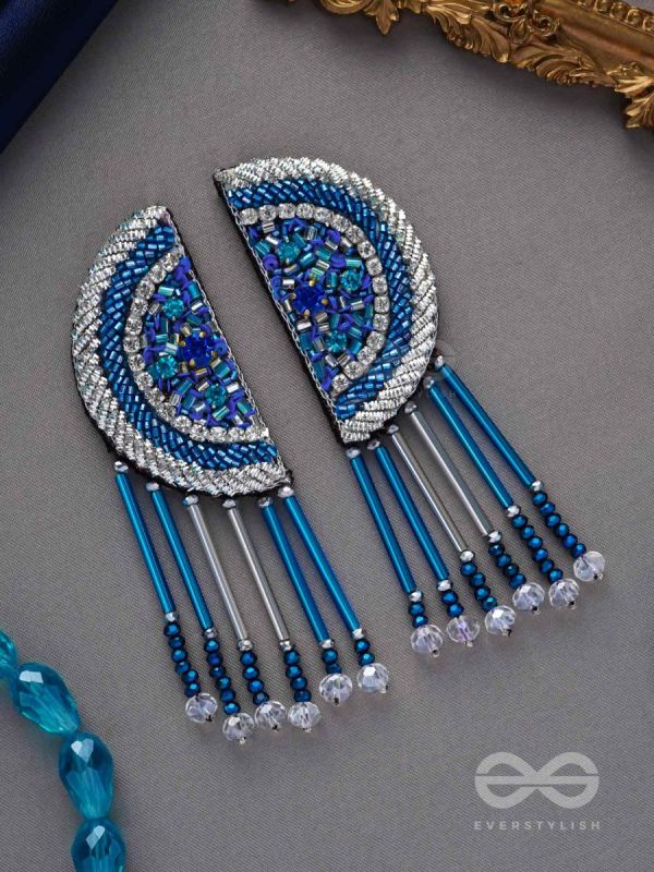 Maskarin- The Blue Moon- Glass Beads & Sequins Embroidered Earrings