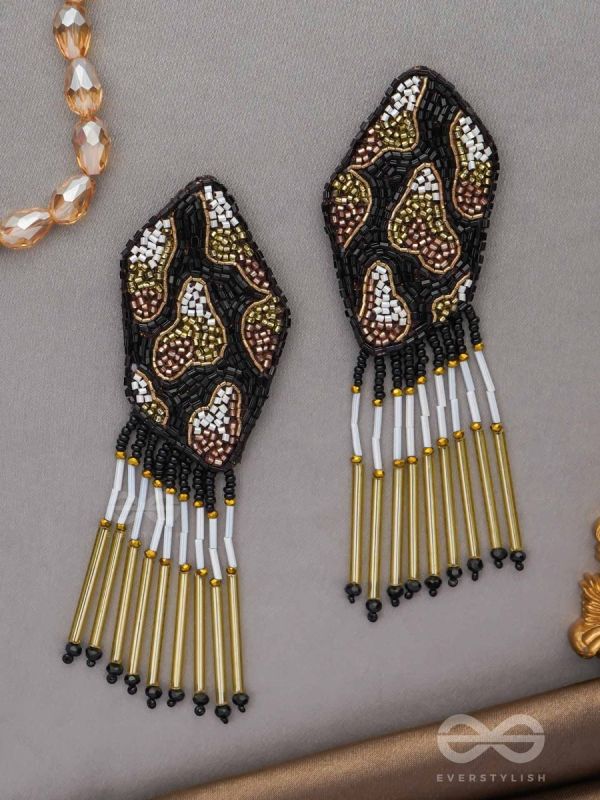 Dhyama- The Black Beauty- Stones and Glass Beads Embroidered Earrings