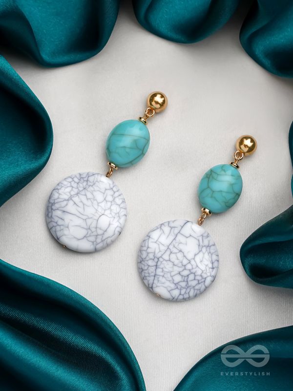 True Blue- Golden Embellished Earrings