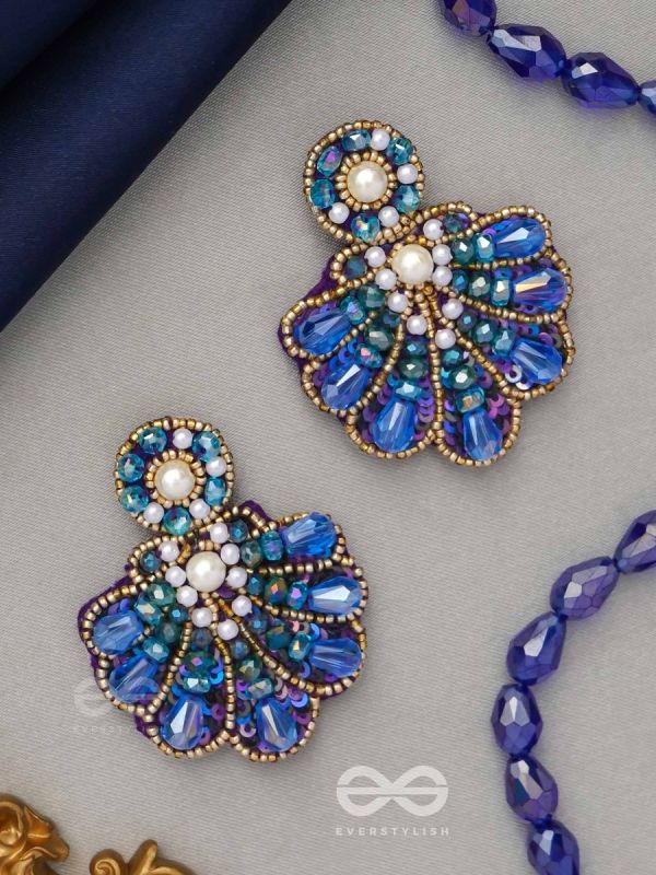 Vrikshagra- The Indigo Crown- Pearls, Beads & Sequins Embroidered Earrings