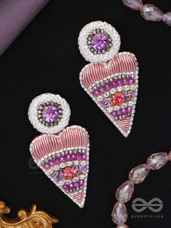 Triyashra- The Inverted Triangle- Stones & Glass Beads Embroidered Earrings