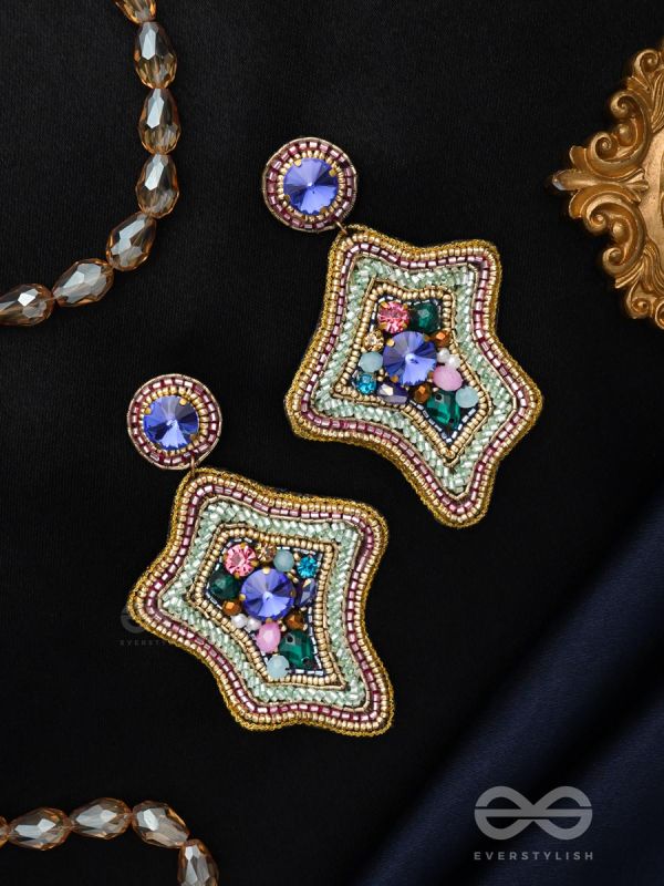 Ilvakaa- The Glorious Star- Stones & Beads Embroidered Earrings