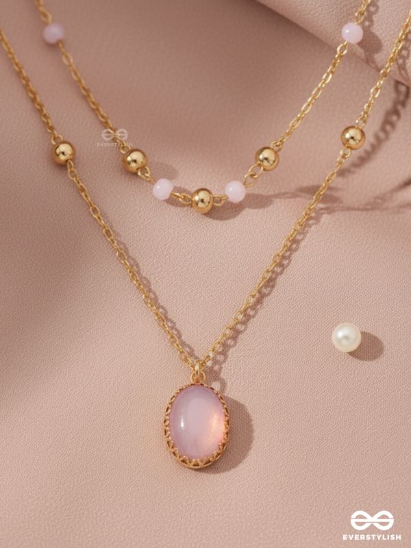 The Pink Pizzazz- Golden Embellished Layered Necklace With Anti-Tarnish Coating