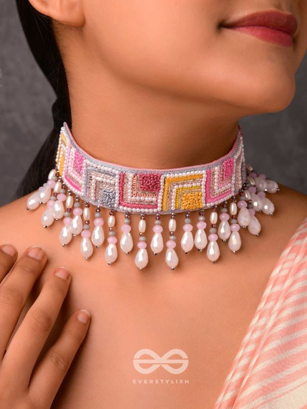 Karmuka- The Jazzy Rainbow- Pearls, Resham & Sequins Embroidered Choker Necklace