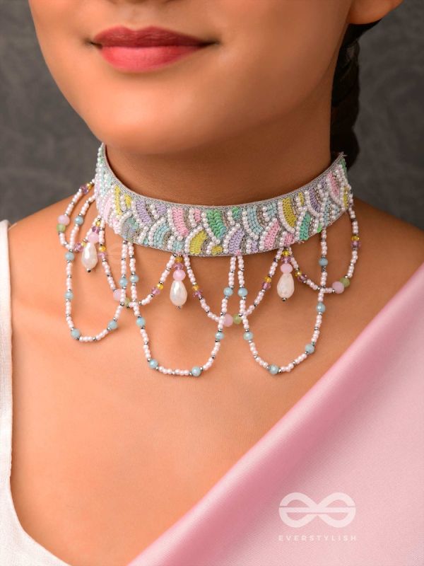 Paatalya- The Flower Meadow- Pearls & Stone Beads Embroidered Choker Necklace 