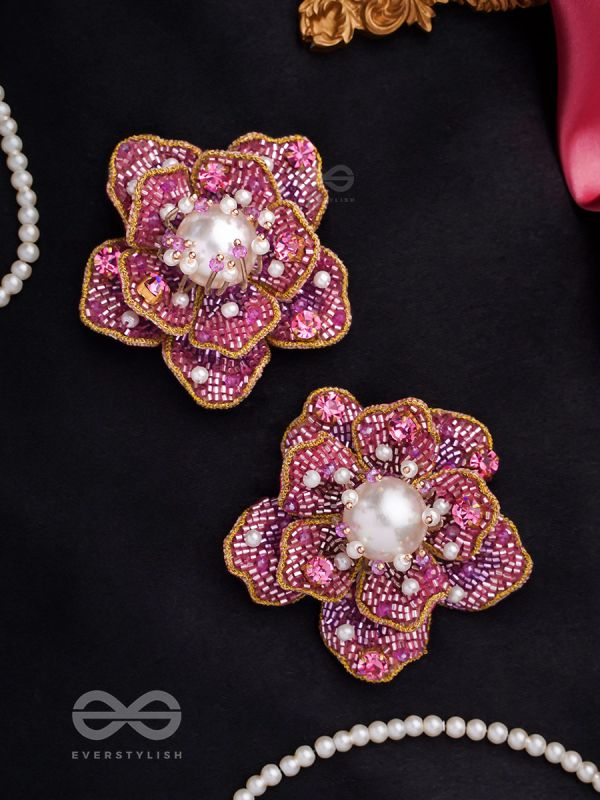 Taarana- The Pink Rose- Pearls, Stones & Beads Embroidered Earrings