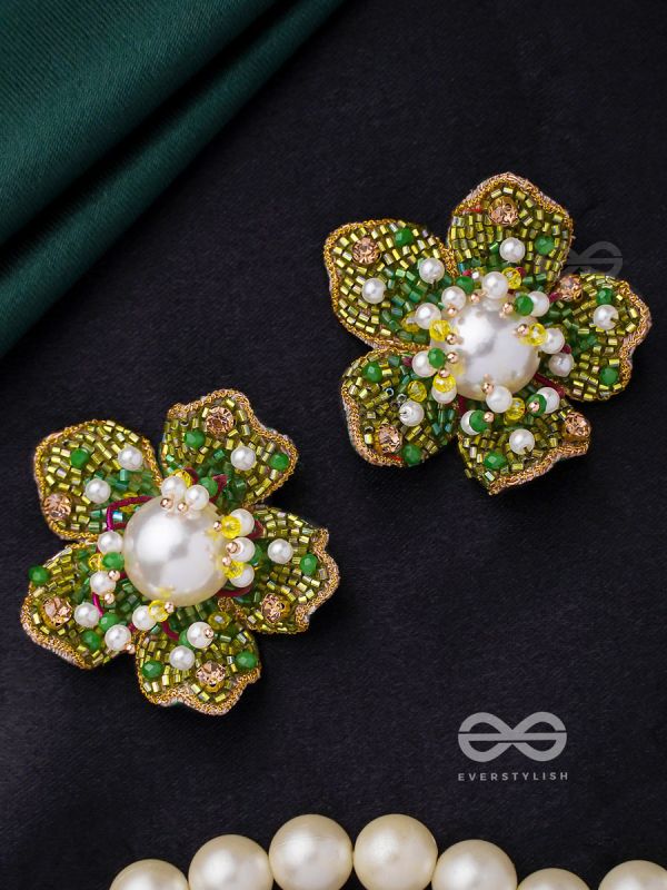 Triyashti- The Ravishing Wildflower-  Pearls, Stones & Beads Embroidered Earrings