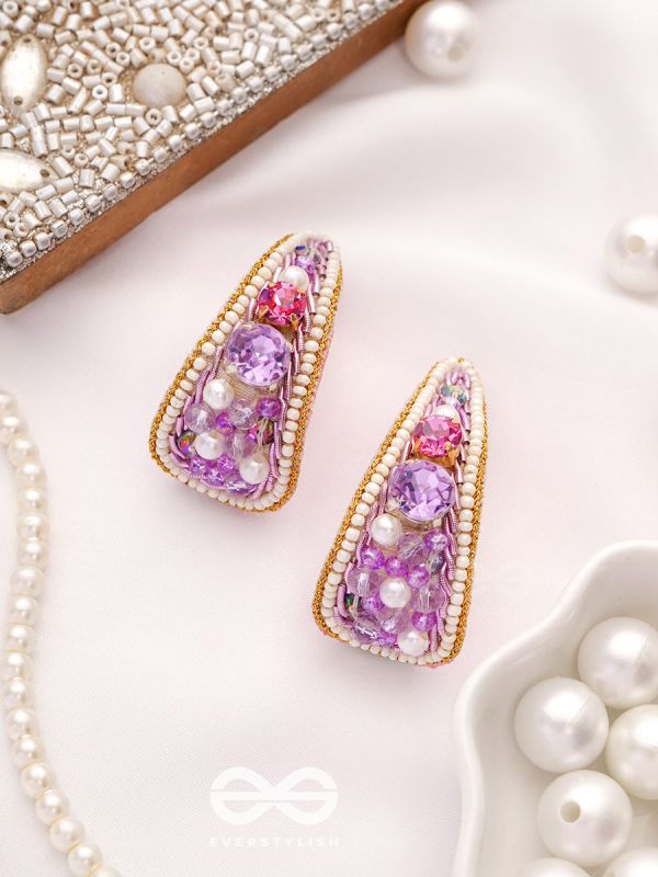 Saireeya- The Purple Garden- Stones, Pearls & Beads Embroidered Earrings