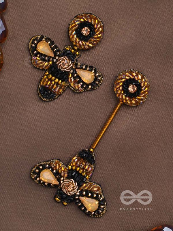 Saaragha- Pair of Honeybees- Stones, Resham & Beads Embroidered Earrings