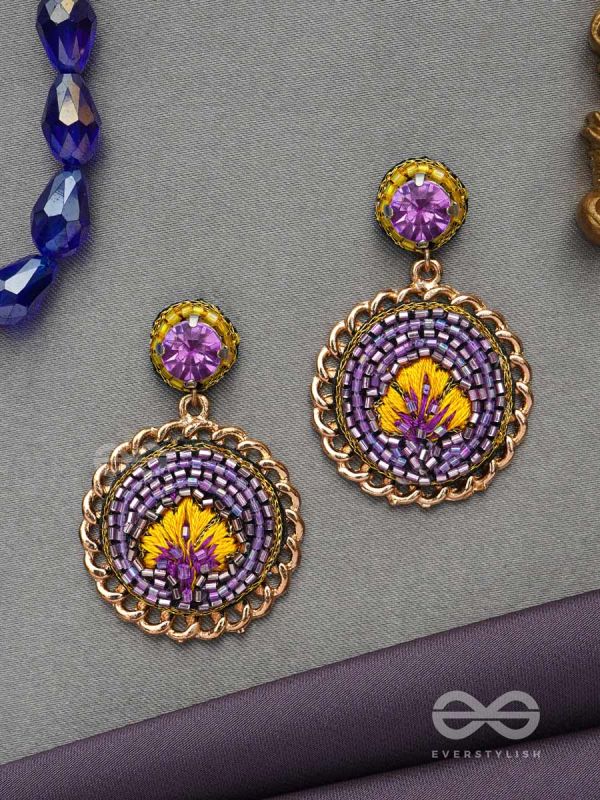 PARIJATA - THE CELESTIAL FLOWER - RESHAM AND STONE EMBROIDERED EARRINGS