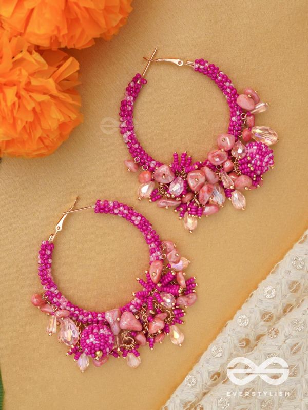 ROSHNIKA - THE PINK SPARK - UNCUT STONE AND BEAD EARRINGS