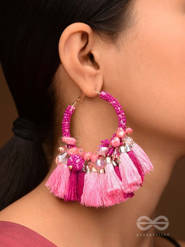 MADHURIMA - THE SWEETNESS - PINK TASSEL AND STONE EARRINGS