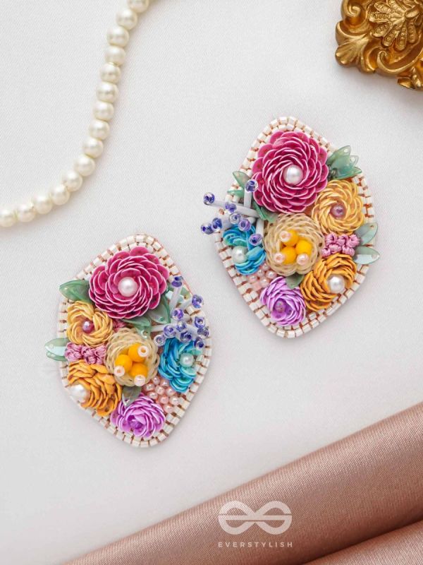 VASANTIKA- THE SPRING BLOOM - SEQUINS,PEARLS AND RESHAM EMBROIDES EARRINGS (MULTICOLOR)