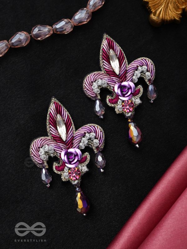 ABHINAYA - THE DRAMATIC DROP - GLASS BEADS, METAL FLOWER AND ZARI EMBROIDED EARRINGS