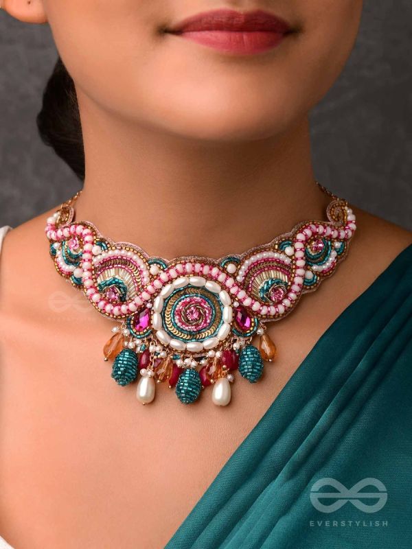 ANUTTARA - THE UNMATCHED - STONES, SEQUINS AND GLASS BEADS EMBROIDED NECKLACE