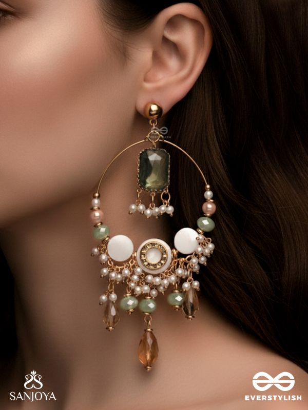 Navodha - The Wedded Dazzle - Statement Golden And Green Embellished Earrings