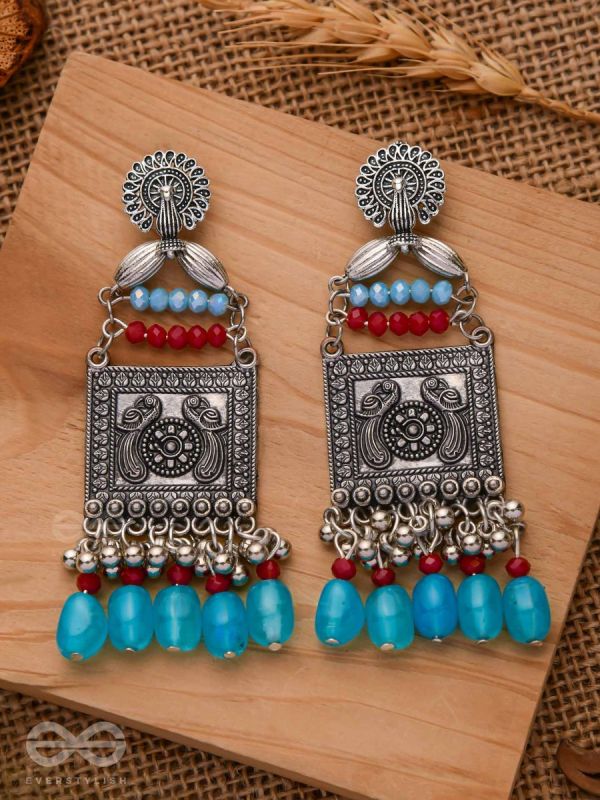 THE AZZURE RUBIES - EMBELLISHED OXIDISED EARRINGS