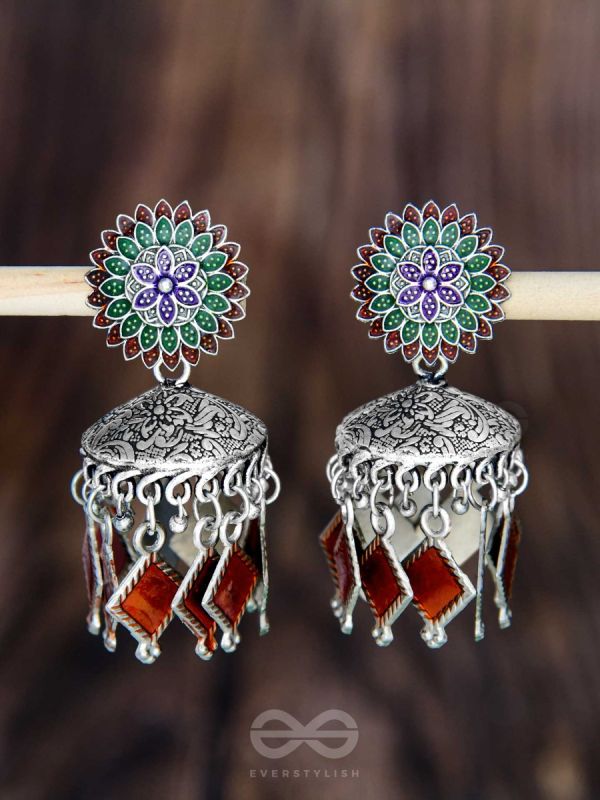 THE FLAMING FUSIONS- EMBELLISHED OXIDISED JHUMKI