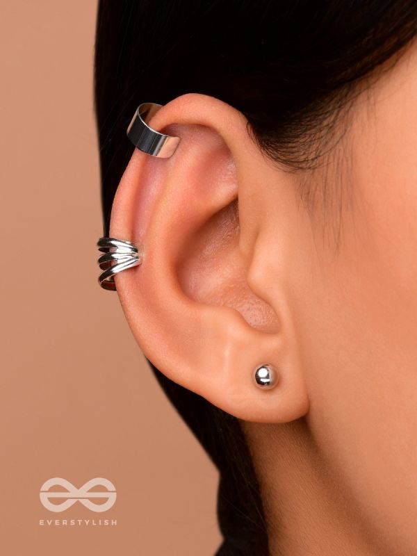 THE PERFECT TRIO -  TWO EARCUFF & ONE STUD (ONE EAR)(SILVER)