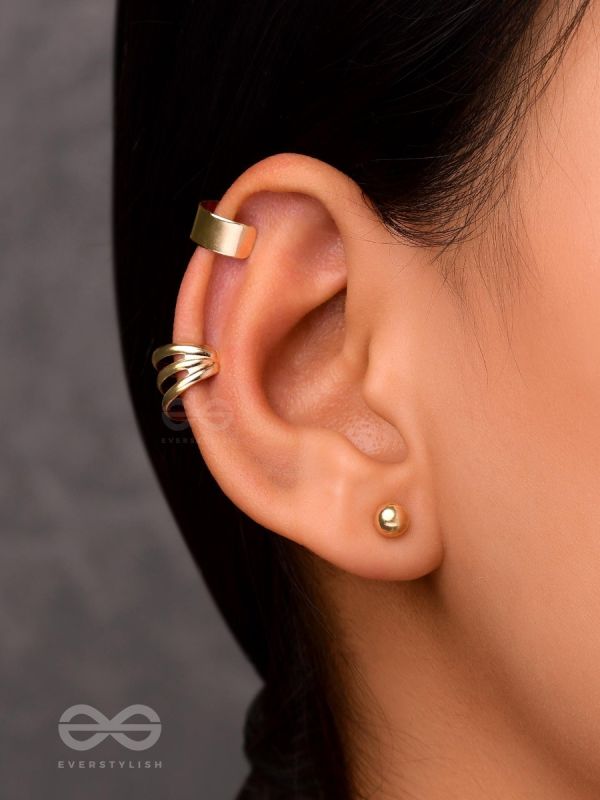 THE PERFECT TRIO - TWO EARCUFF & ONE STUD (ONE EAR) (GOLD)