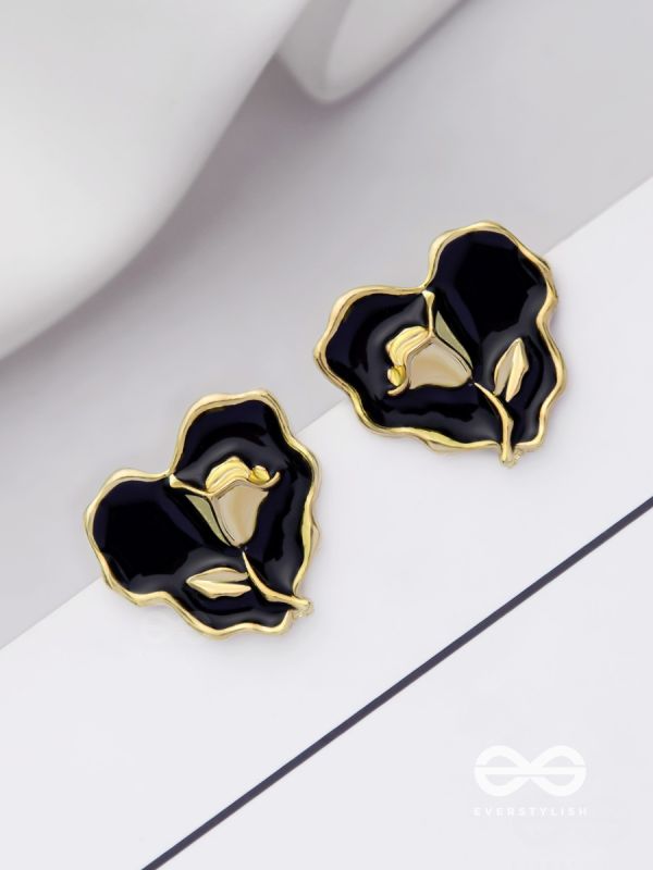 YOUR DARK LOVE- GOLDEN ENAMELLED STUDS (BLACK)