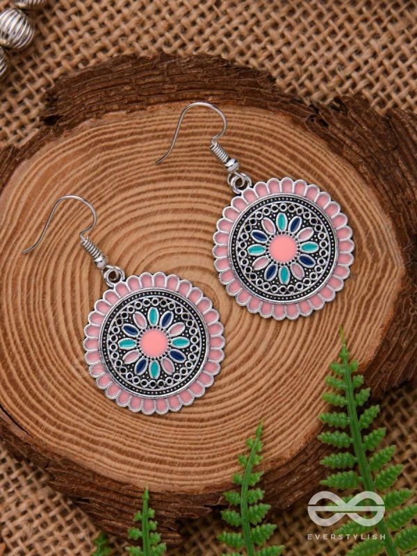 THE MANDALA EFFECT - EMBELLISHED OXIDISED EARRINGS (PINK)